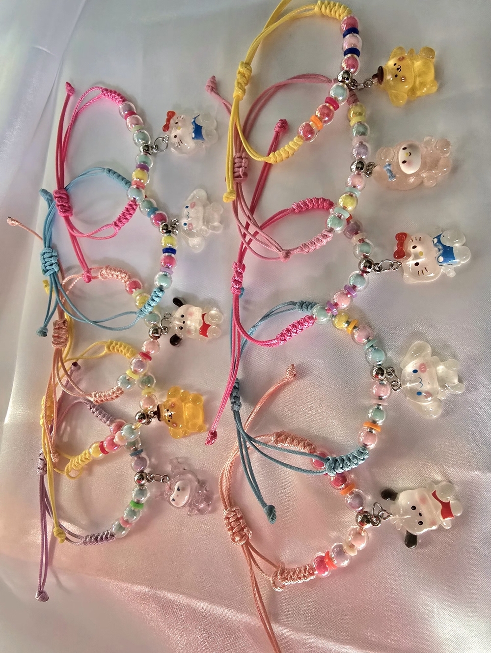 Set Of 10 - Cute Beaded Charm Friendship Bracelets - Pastel Multicolor - Picture 2 of 3